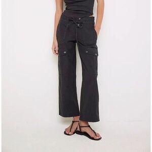 Free People Park Ave Cargo Pants Medium Elastic Drawstring Waist Black ob2185441